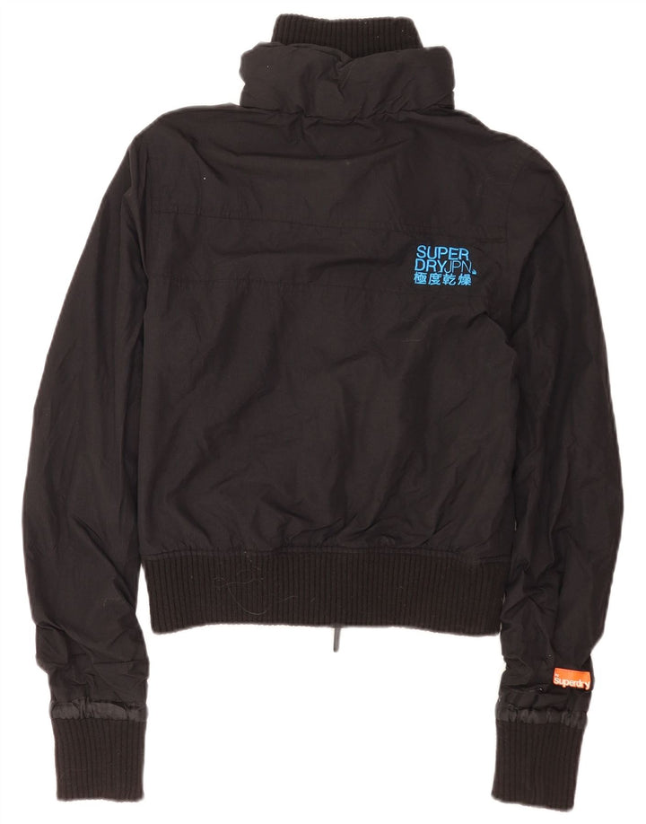 Superdry Damen-Bomberjacke mit Grafik, UK 10, Größe S, schwarzes Nylon