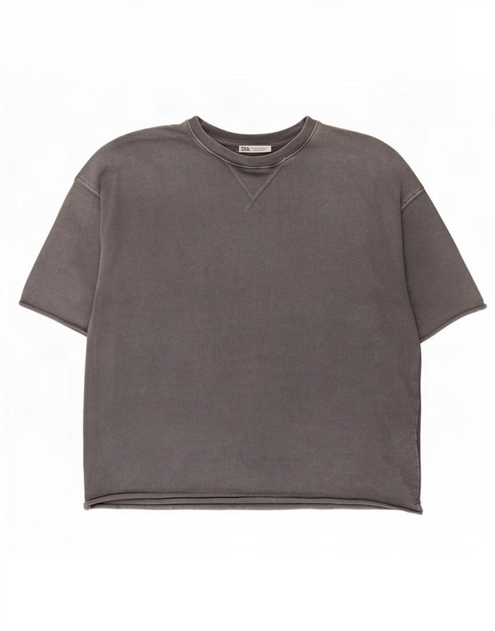 Zara Herren T-Shirt Top mittelgraue Baumwolle