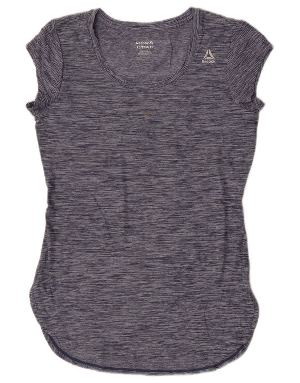 Reebok Damen T-Shirt Top UK 6 XS Marineblau geflecktes Polyester
