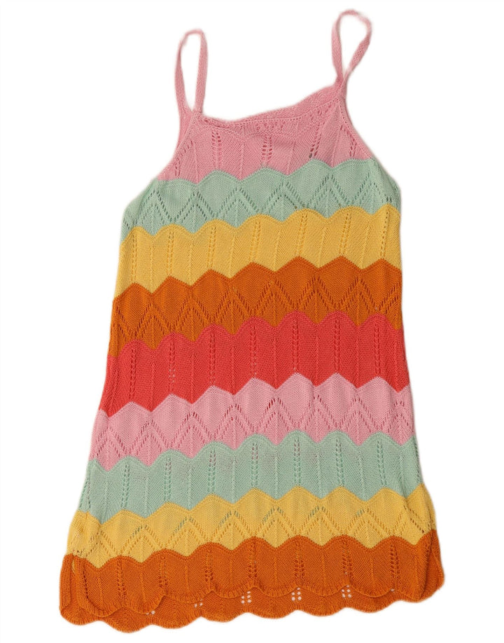 Vintage Damen Häkel-Sonnenkleid UK 12 Medium Bunt gestreift