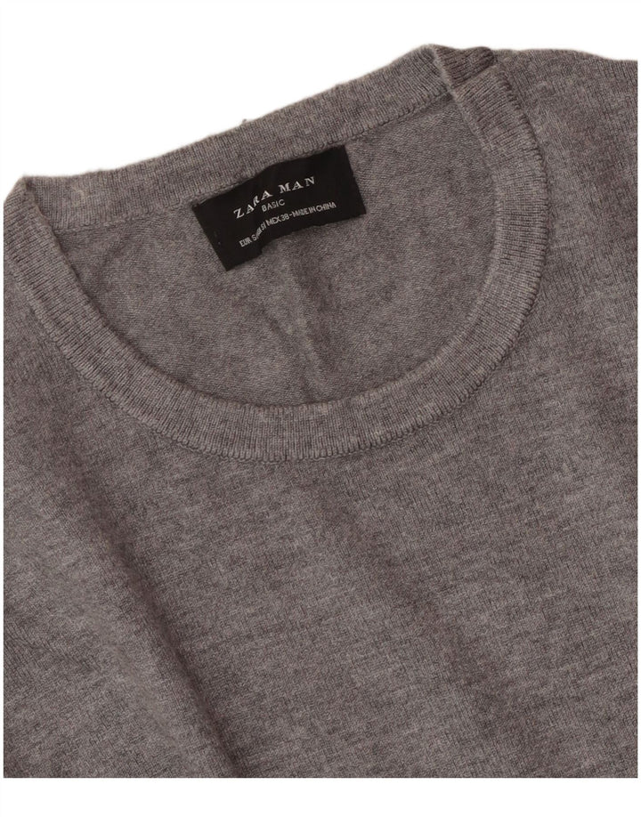 ZARA Herren-Pullover mit Rundhalsausschnitt, Größe S, Grau