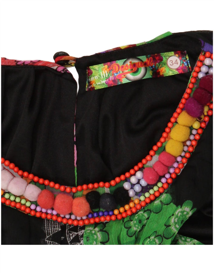 Desigual Damen Übergroßes Neckholder-Kleid EU 34 XS Schwarz geblümt