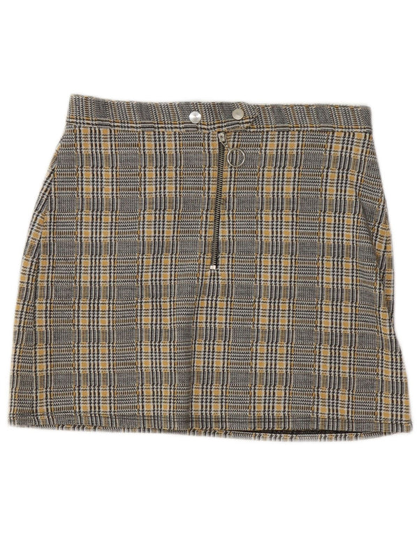 Topshop Damen Minirock UK 10 Small W28 Gelbes Hahnentritt-Polyester
