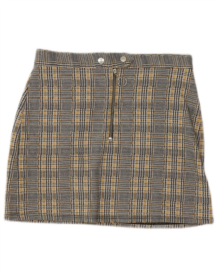 Topshop Damen Minirock UK 10 Small W28 Gelbes Hahnentritt-Polyester