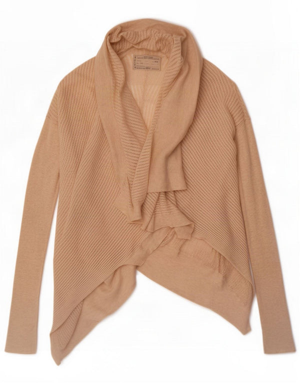 All Saints Damen Longline Open Cardigan Pullover UK 10 Small Beige Baumwolle