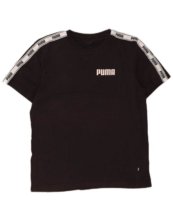 Puma Herren Grafik-T-Shirt-Oberteil aus mittelschwarzer Colourblock-Baumwolle