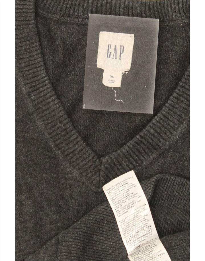 Gap Herren-Pullover mit V-Ausschnitt, XL, graue Baumwolle