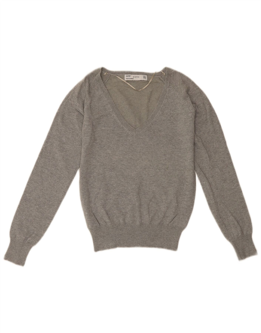 ZARA Damen Crop V-Ausschnitt Pullover Pullover UK 10 Small Grau Baumwolle