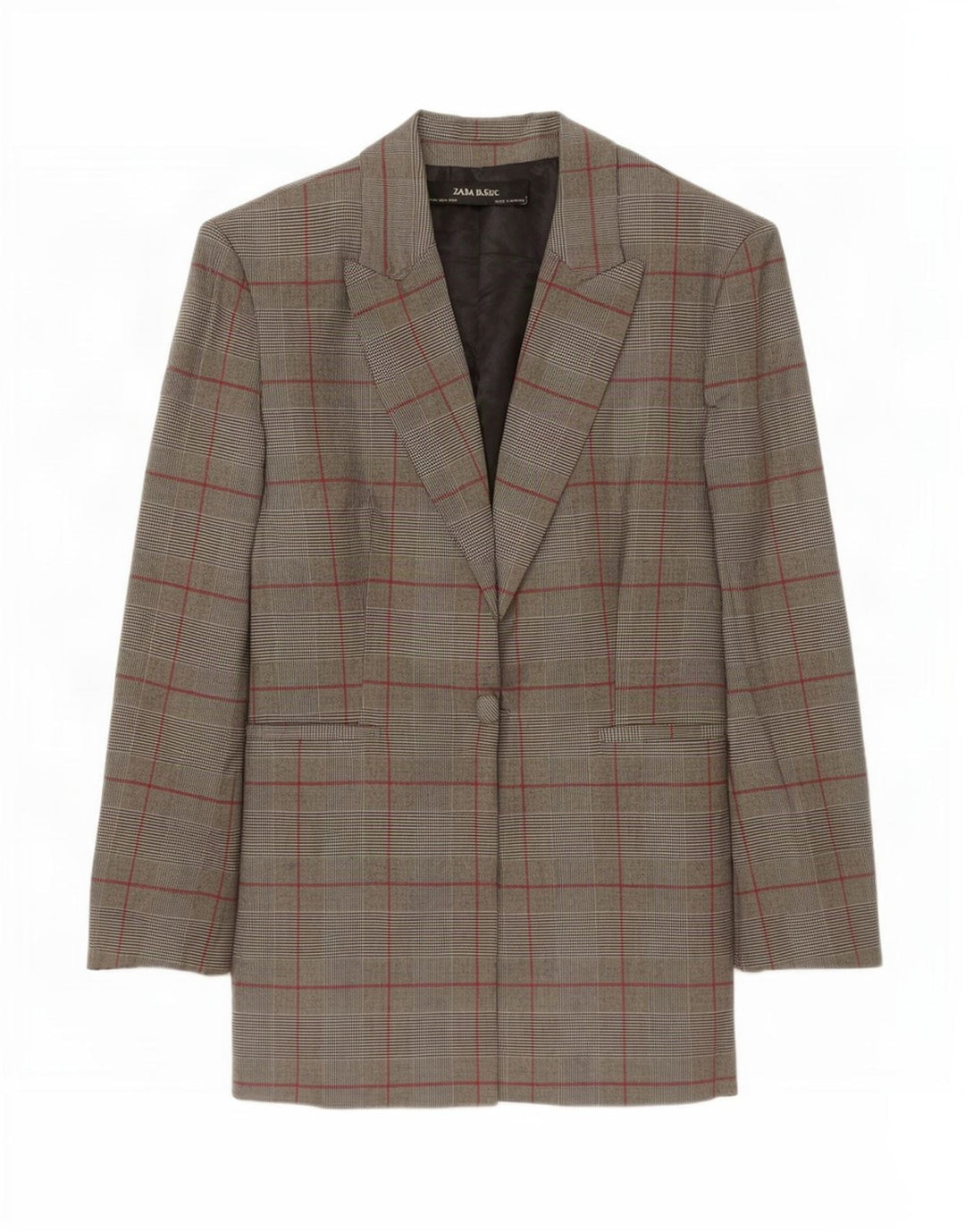 Zara Damen 1-Knopf-Blazerjacke UK 12 Mittelgrau kariertes Polyester