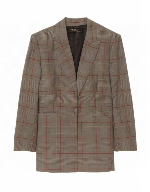 Zara Damen 1-Knopf-Blazerjacke UK 12 Mittelgrau kariertes Polyester