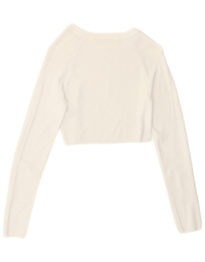 Pull & Bear Damen Crop Top Langarm UK 8 Small Weiße Viskose