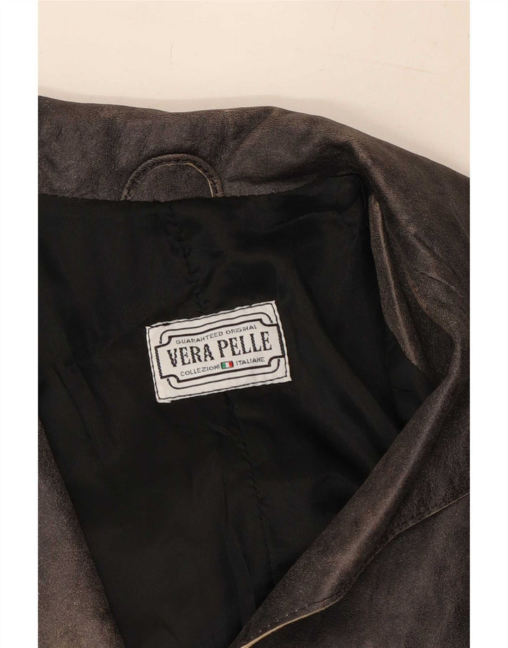 Vintage Damen Ledermantel IT 42 Medium Schwarz