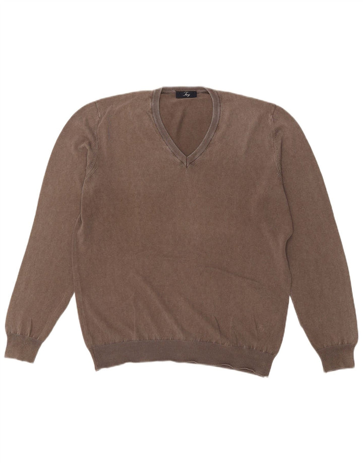 Fay Herren-Pullover mit V-Ausschnitt, IT 50, mittelgraue Baumwolle