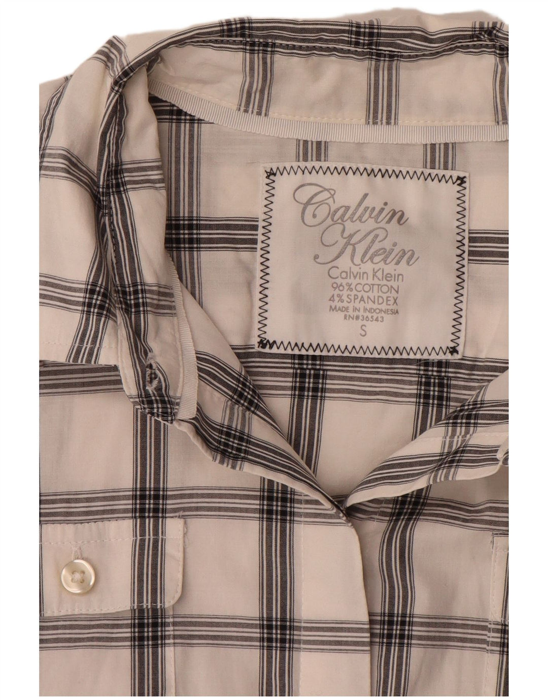 Calvin Klein Damenhemd UK 10 Small weiß kariert Baumwolle