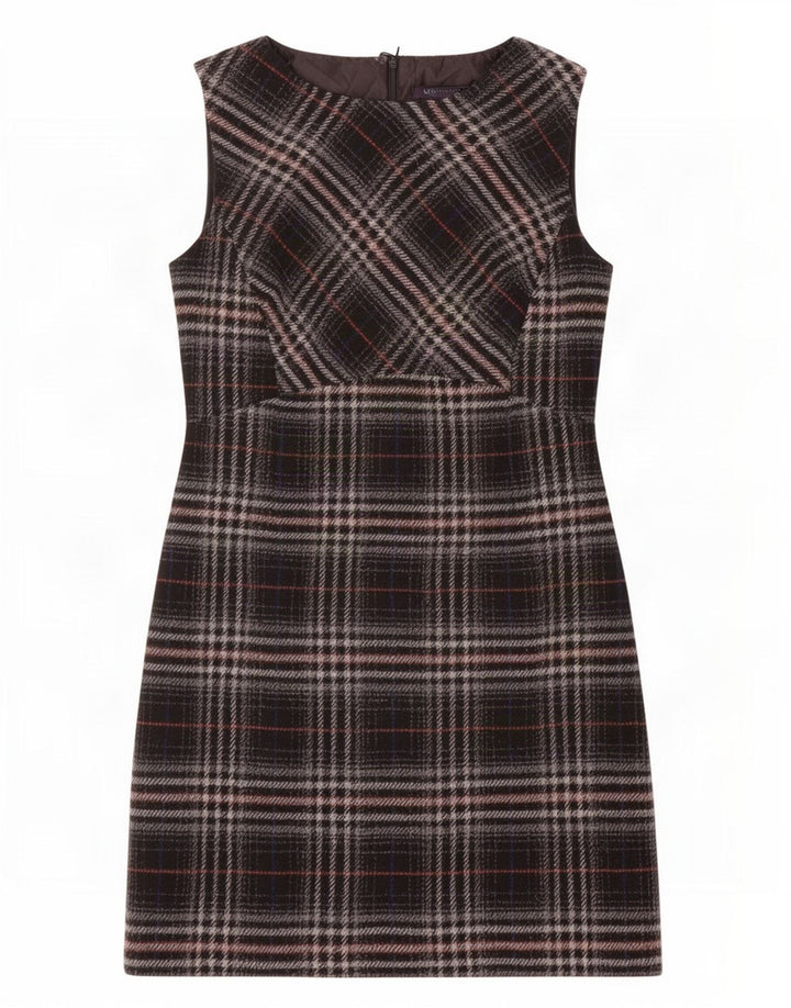 Marks & Spencer Damen Ärmelloses Etuikleid UK 12 Mittelschwarz kariert