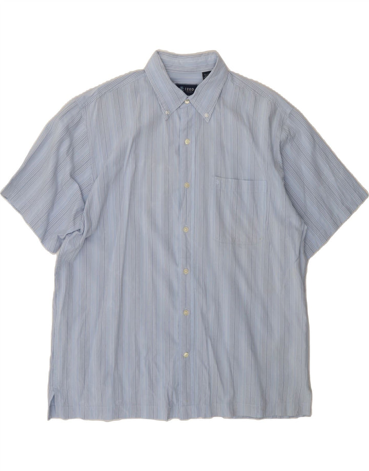 IZOD Mens Short Sleeve Shirt Large Blue Striped Cotton Vintage Izod and Second-Hand Izod from Messina Hembry 