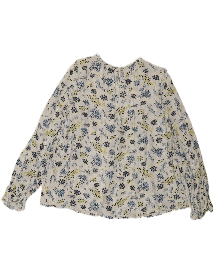 Marks & Spencer Damen-Blusenoberteil mit langen Ärmeln, UK-Größe 44, Größe L, weiß, geblümt