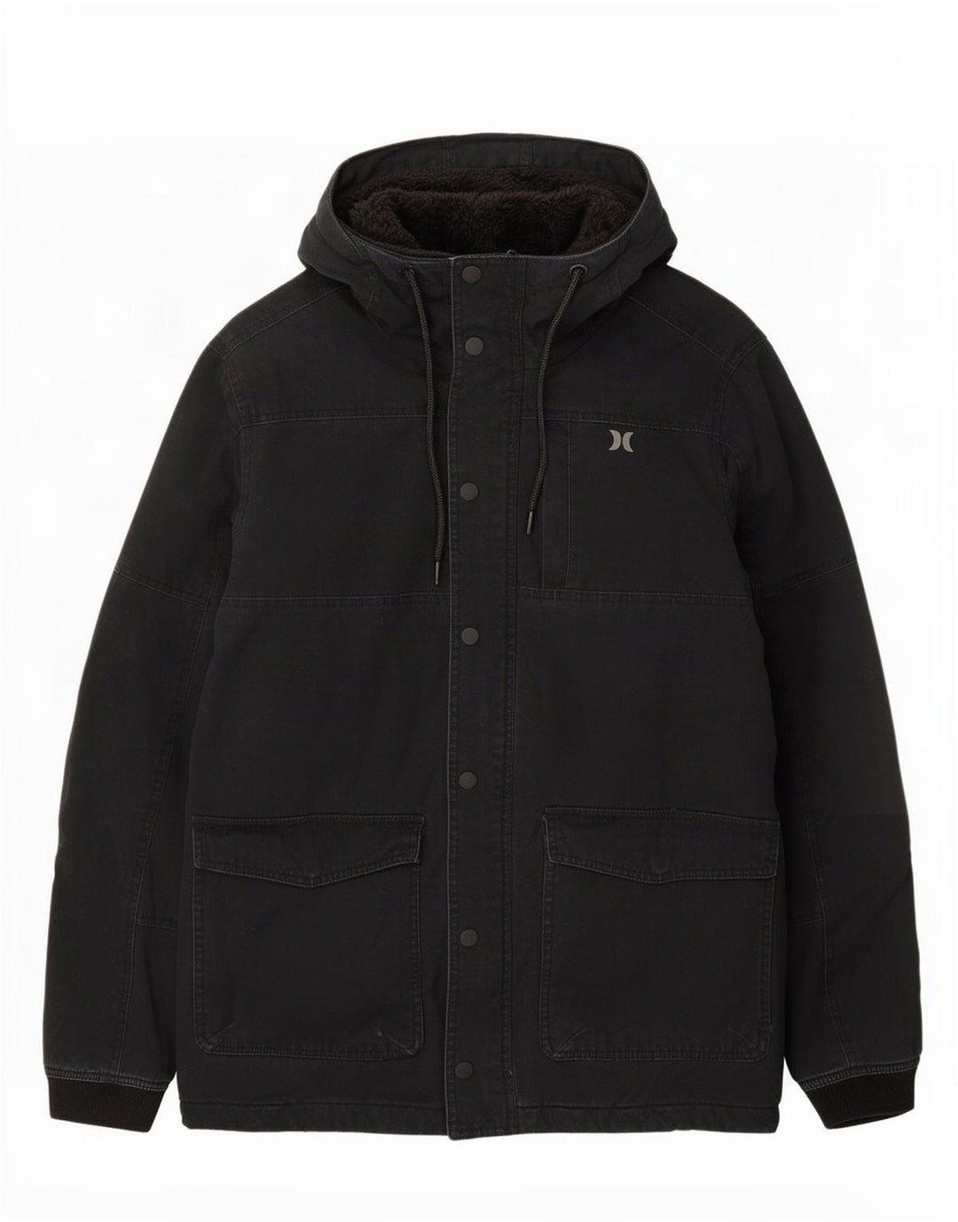 Hurley Herren-Parka mit Kapuze, UK 36, Größe S, schwarze Baumwolle