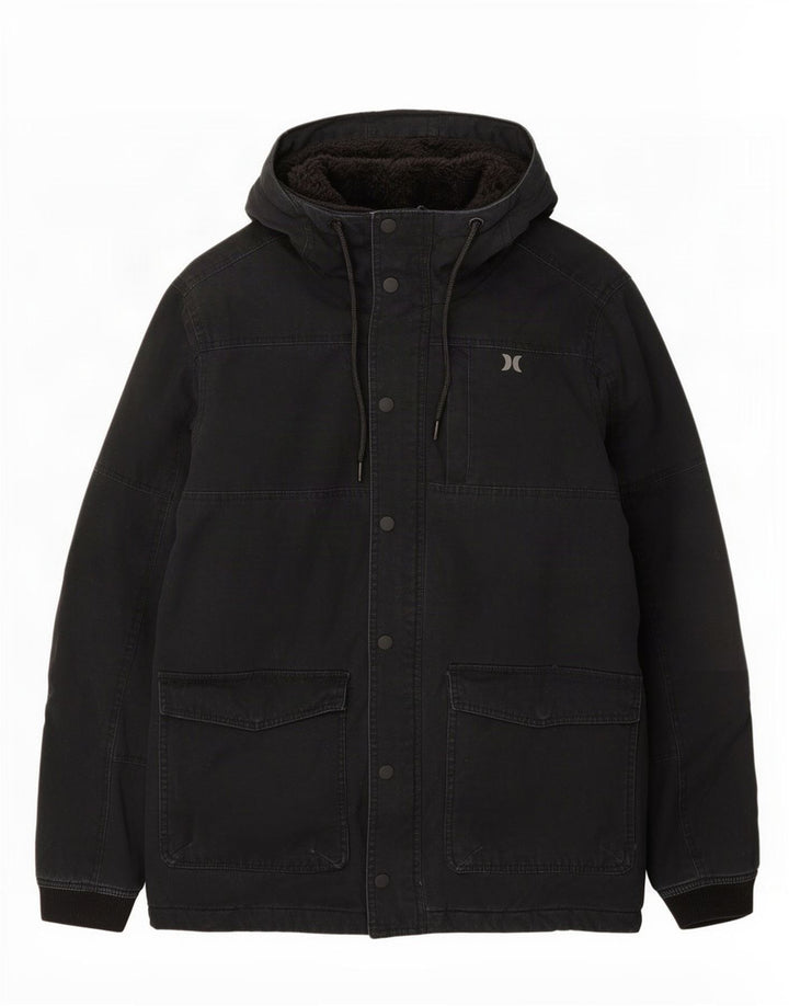 Hurley Herren-Parka mit Kapuze, UK 36, Größe S, schwarze Baumwolle