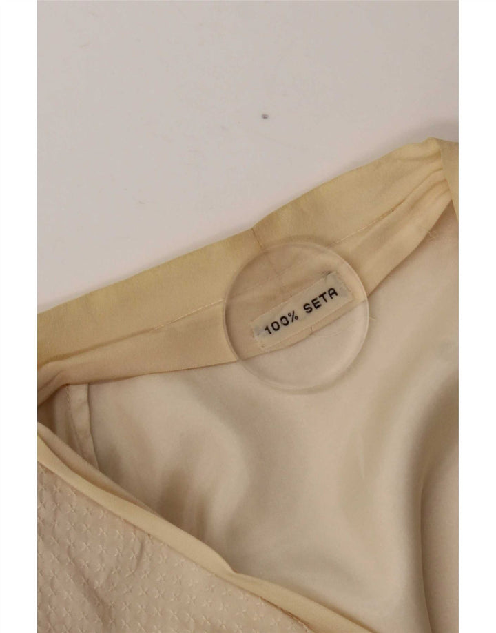 Vintage Damen 3-Knopf-Blazerjacke UK 14 Mittelbeige Seide