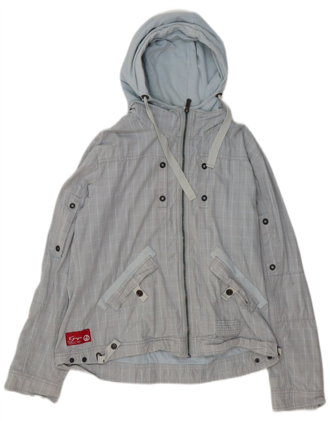 GIGA DX Damen-Bomberjacke mit Kapuze, US 14 XL, blau kariertes Polyester