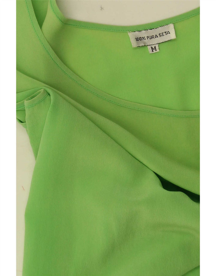 Vintage Damen Ärmelloses Blusentop UK 12 Mittelgrüne Seide