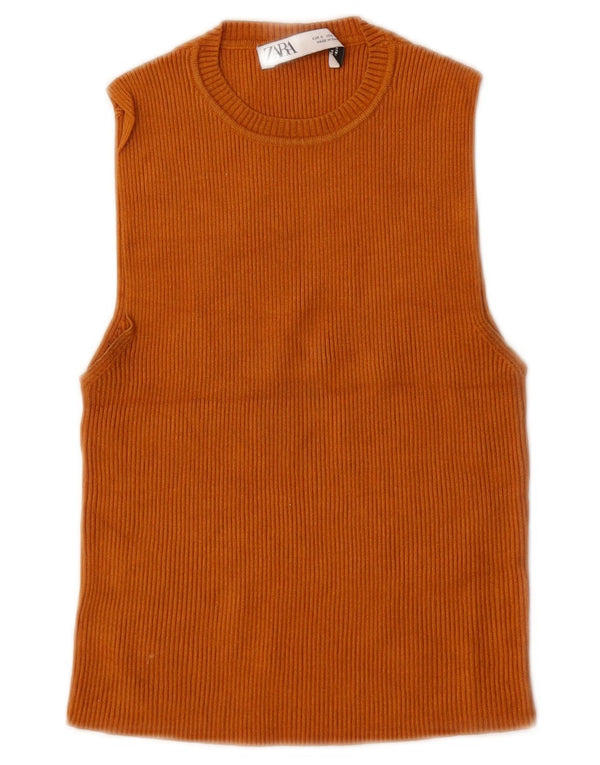 Zara Damen Crop Vest Top UK 8 Small Orange Viskose