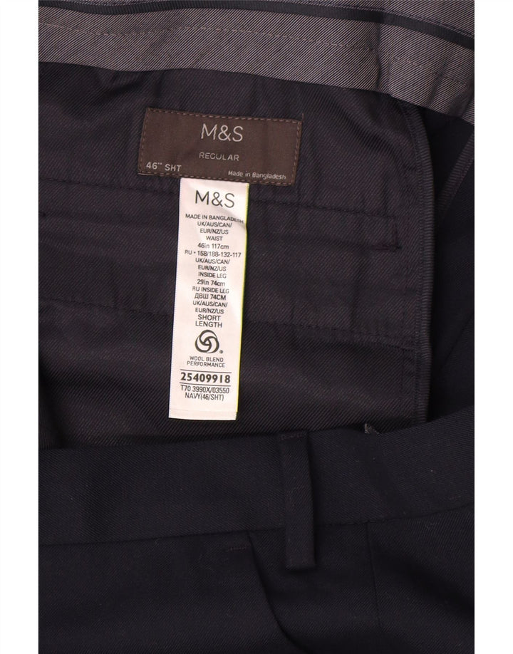 Marks & Spencer Kurze Herren-Anzughose mit normaler Passform, W46 L29, Marineblau