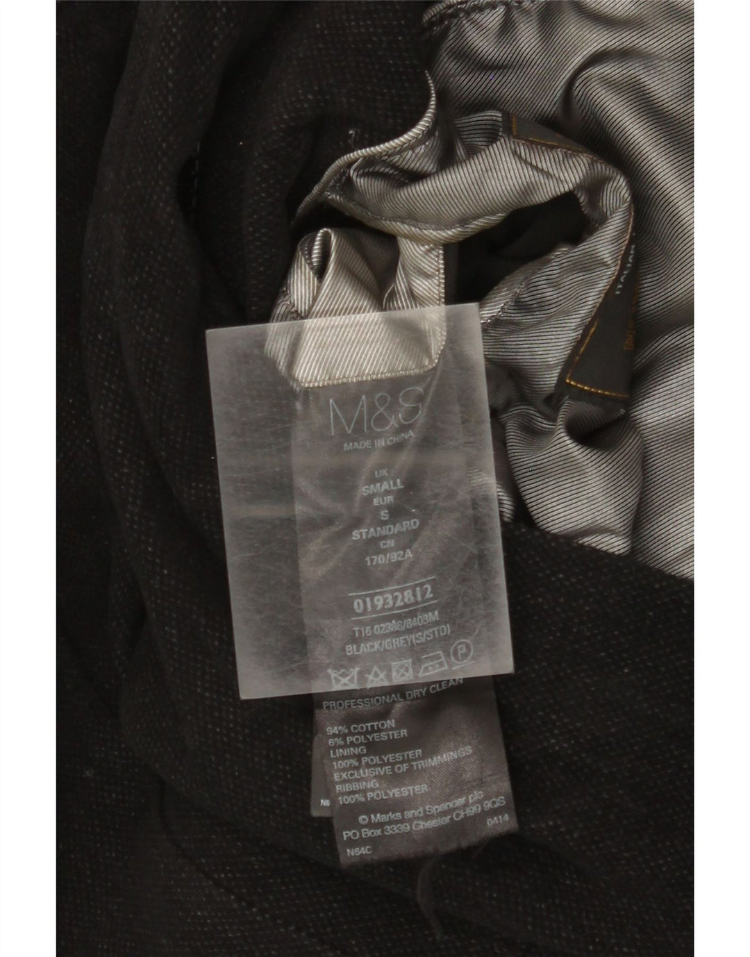 Marks & Spencer Herren Militärjacke UK 36 Small Schwarz Baumwolle