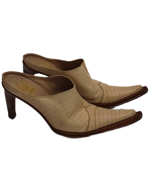 Vero Cuoio Damen Leder Mule Heels UK Größe 6 Beige Leder mit Animal-Print