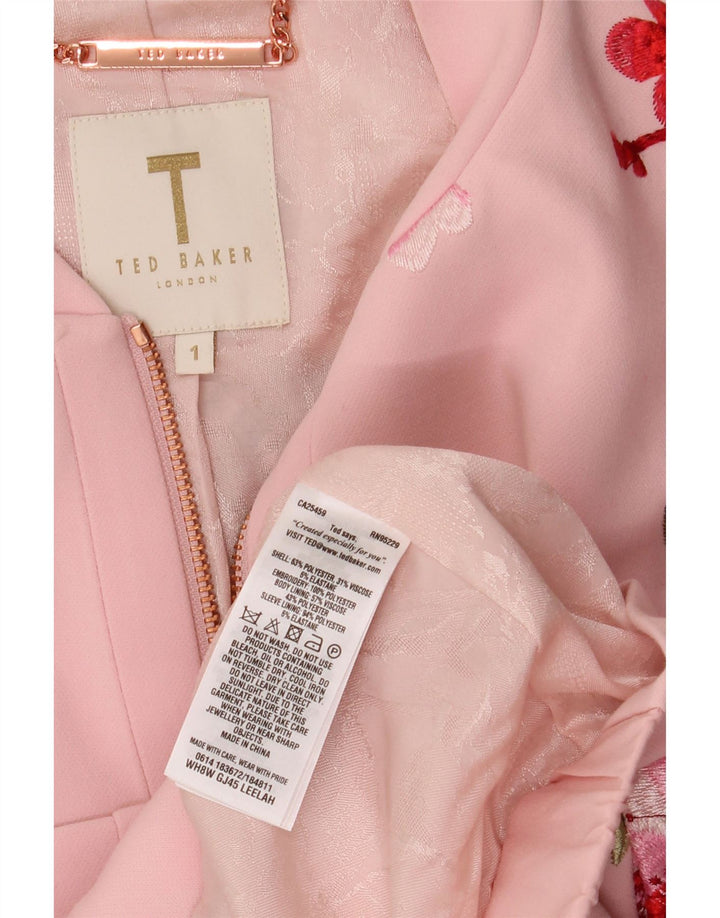 TED BAKER Damen-Cardigan mit lockerer Passform, Größe 1 XS, rosa Blumenmuster, Polyester