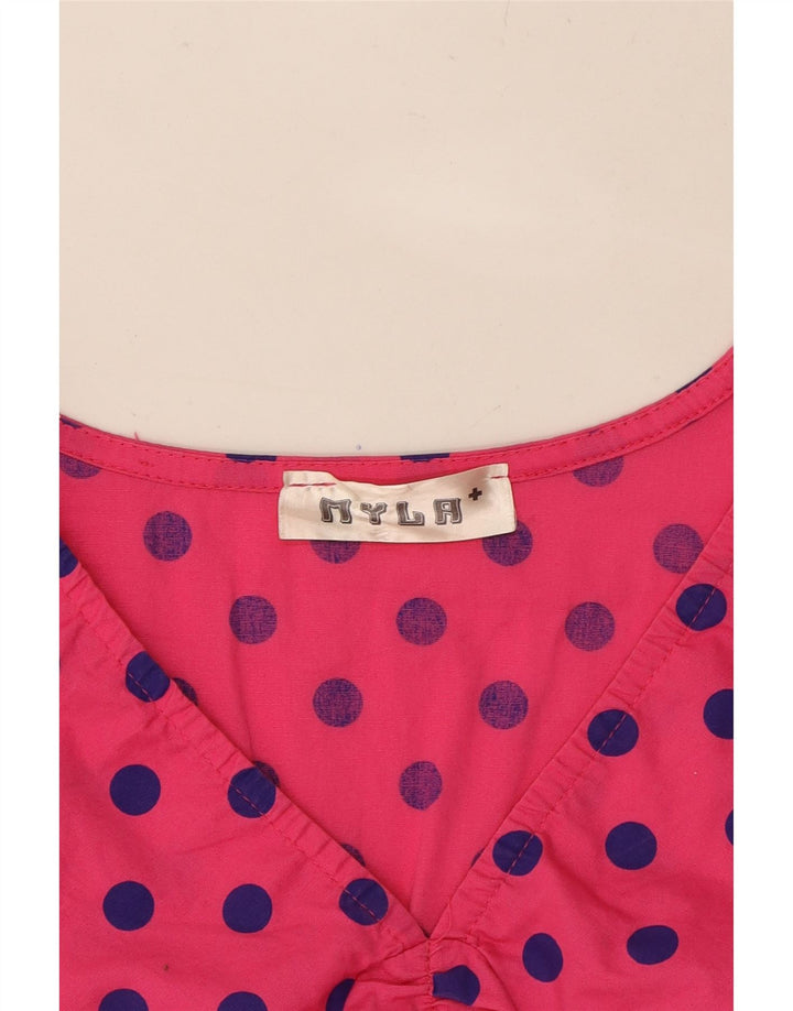 VINTAGE Womens Crop Blouse Top UK 12 Medium Pink Polka Dot Vintage Vintage and Second-Hand Vintage from Messina Hembry 