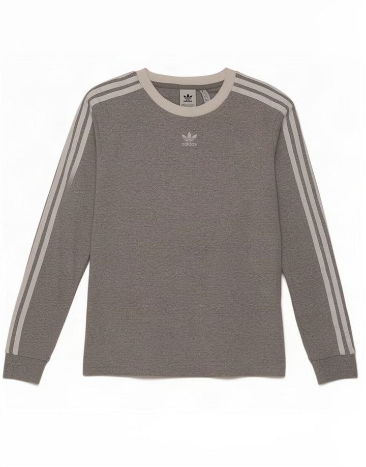 Adidas Damen Top Langarm UK 10 Small Graue Baumwolle