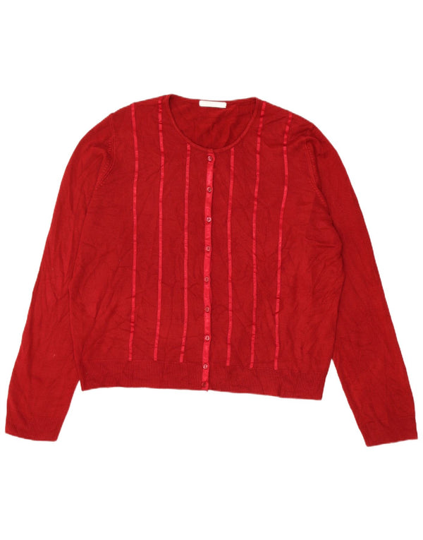 Marks & Spencer Womens Cardigan Sweater UK 22 3XL Red Striped Acrylic