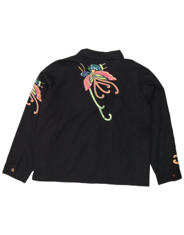 INDIGO MOON Damen Übergroße Bomberjacke UK 22 3XL Schwarzer Schmetterling