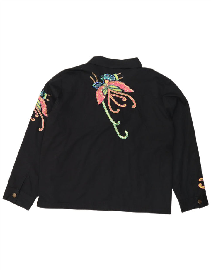 INDIGO MOON Damen Übergroße Bomberjacke UK 22 3XL Schwarzer Schmetterling