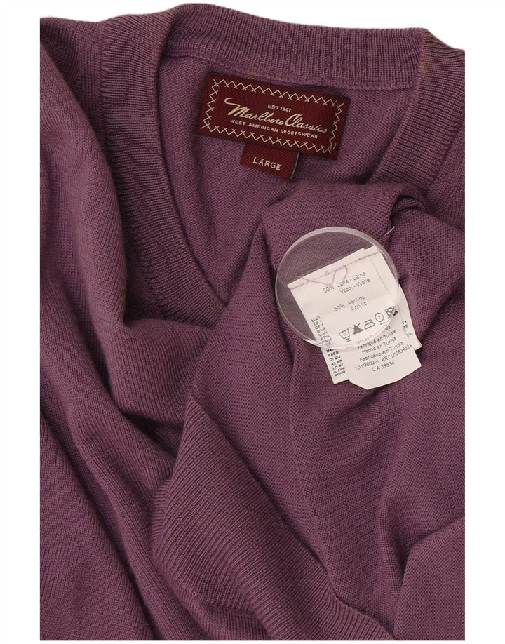 Marlboro Classics Damen-Pullover mit V-Ausschnitt, UK 16, Größe L, violette Wolle