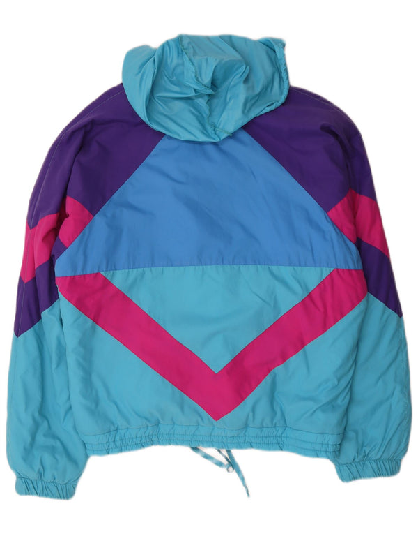 Vintage Herren-Windbreakerjacke mit Kapuze, UK 42 XL, blaues Colourblock-Polyamid
