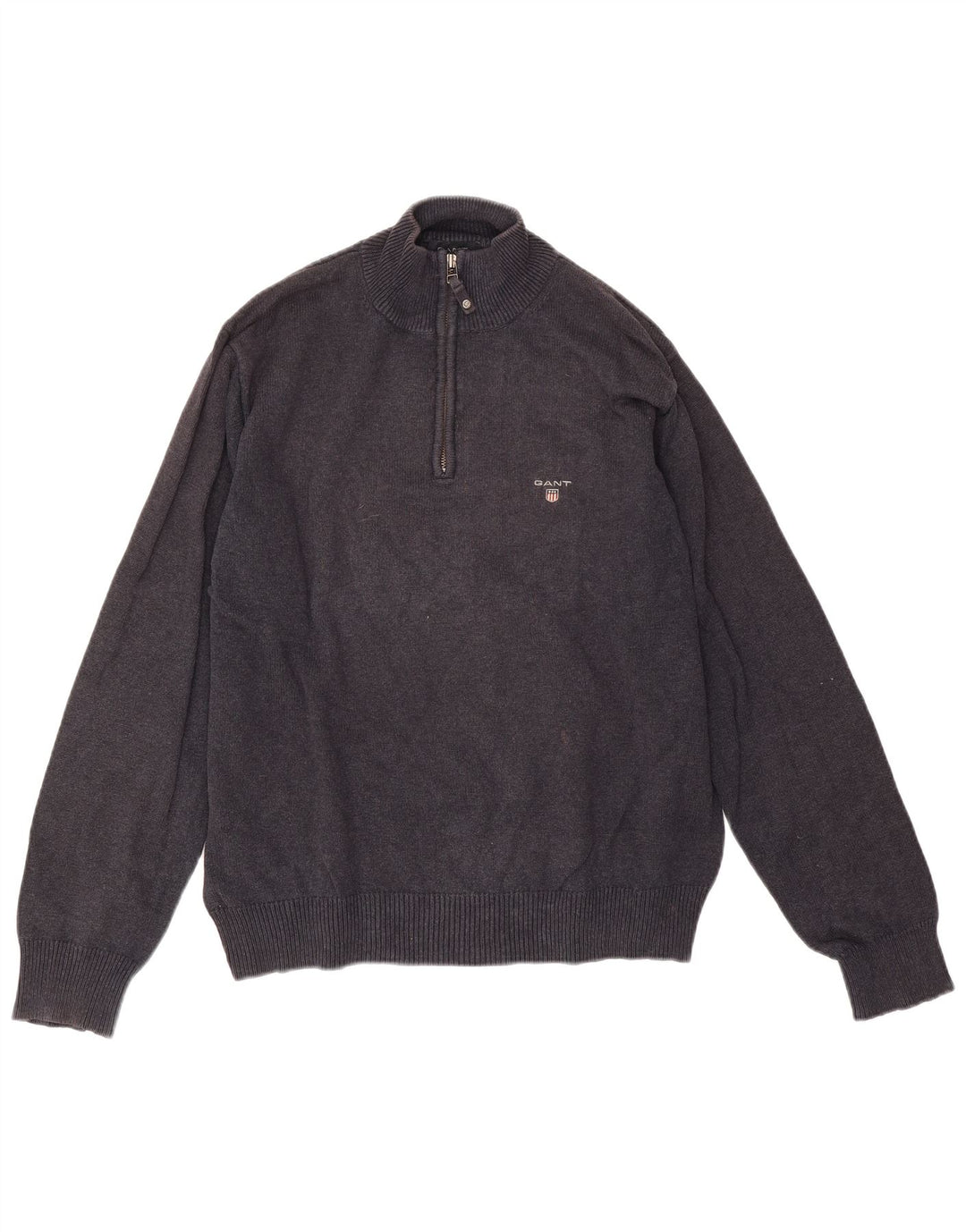 Gant Herren-Pullover mit Reißverschluss am Hals, mittlere marineblaue gesprenkelte Baumwolle