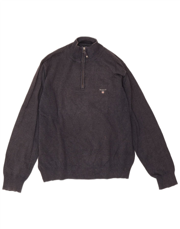 Gant Herren-Pullover mit Reißverschluss am Hals, mittlere marineblaue gesprenkelte Baumwolle