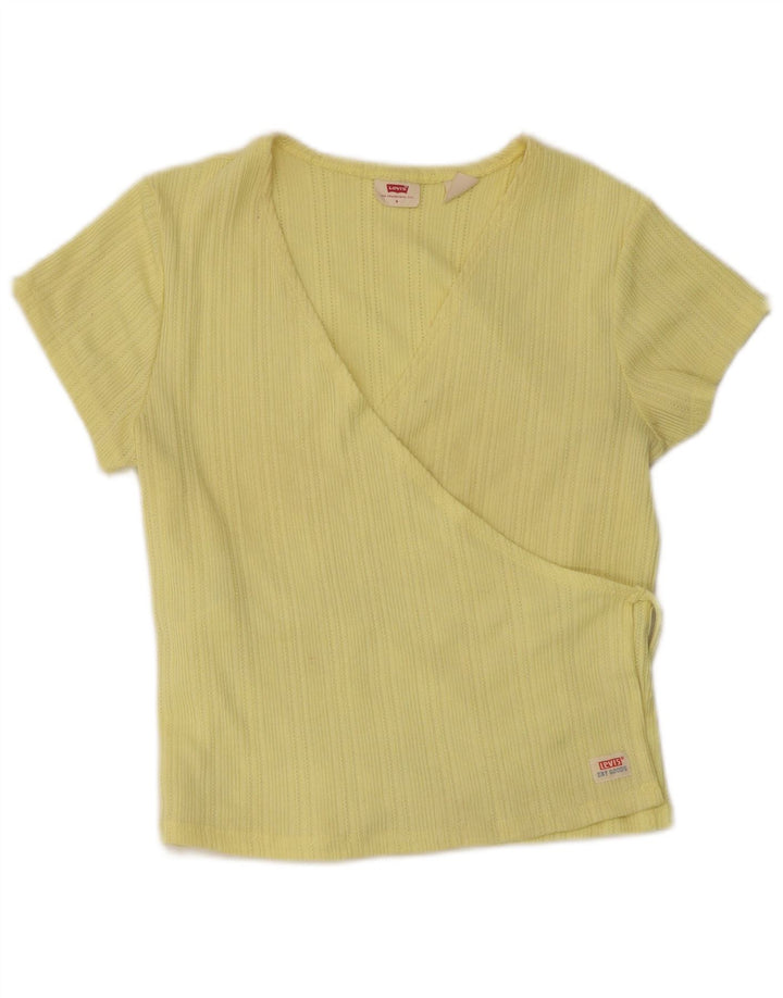 Levi's Damen Crop Wrap Cardigan Top UK 8 Small Gelb Baumwolle