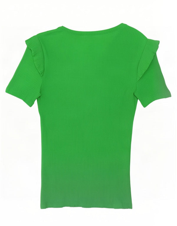 Zara Damen Crop T-Shirt Top UK 12 Mittelgrüne Baumwolle