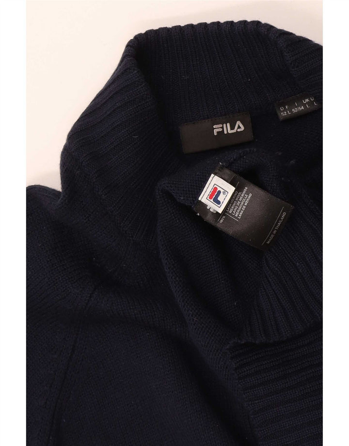 Fila Herren-Pullover mit Reißverschluss am Hals, groß, marineblaue Merinowolle