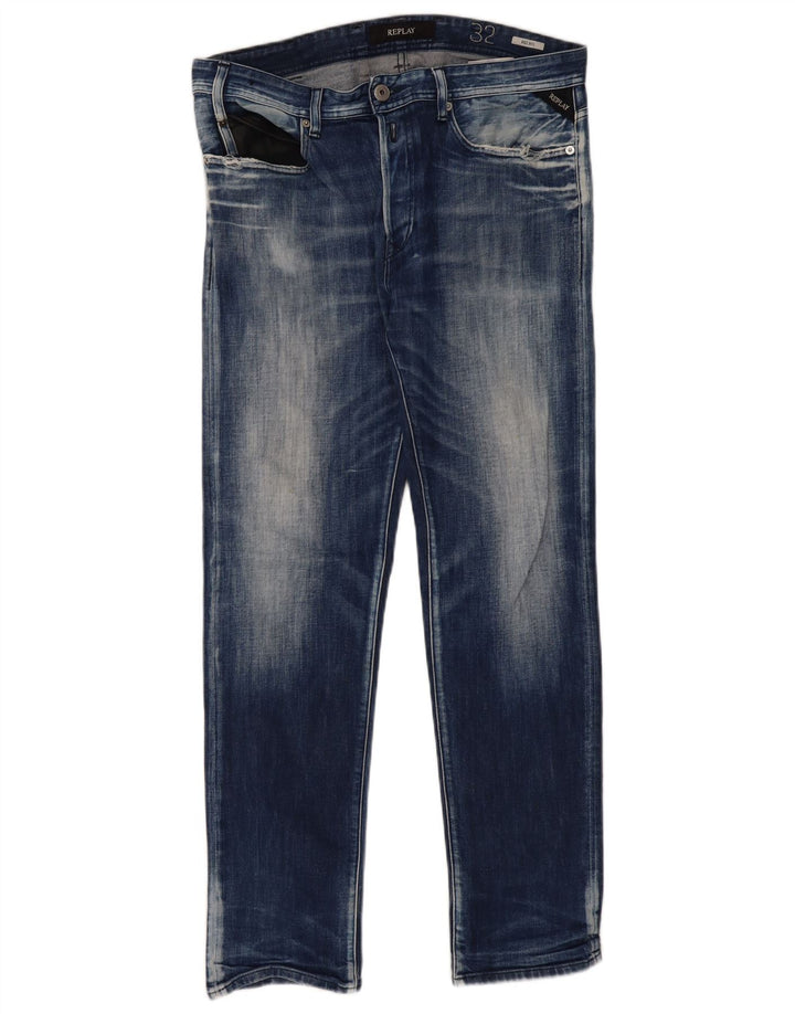REPLAY Herren Slim Jeans W32 L30 Blaue Baumwolle