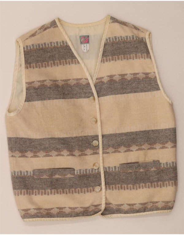 Vintage Damen Gilet UK 14 Große beige geometrische Wolle