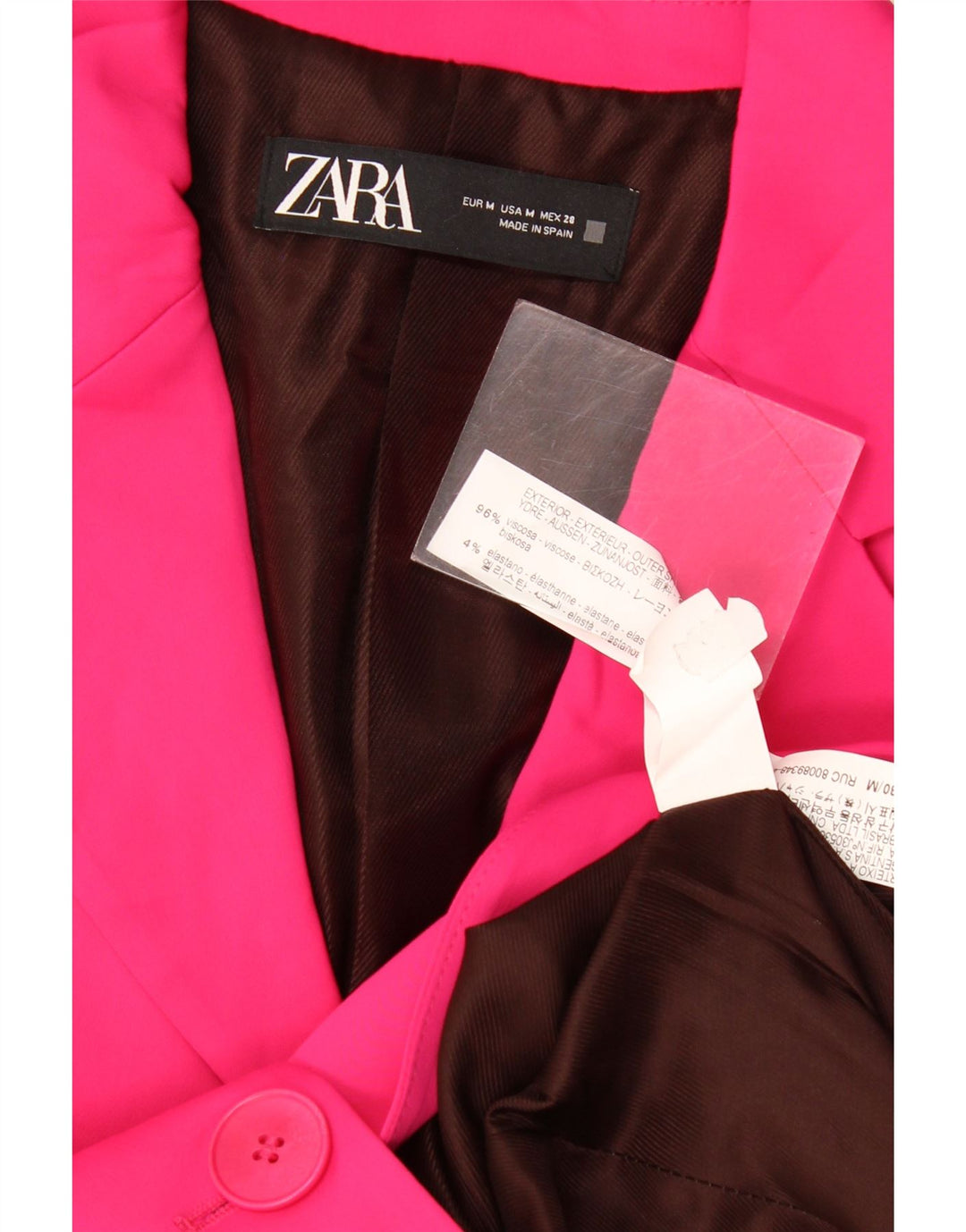 Zara Damen 2-Knopf-Blazerjacke UK 12 Mittelrosa Viskose