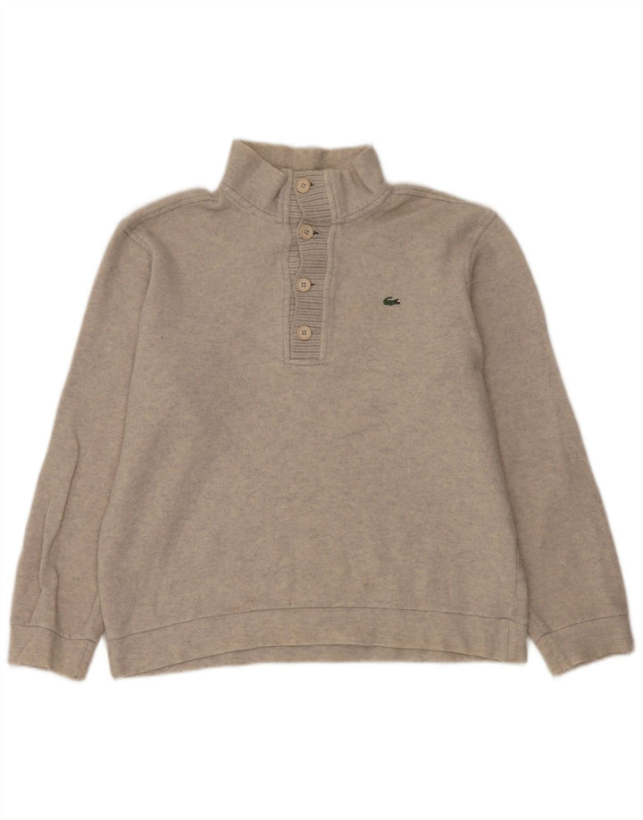 Lacoste Herren-Pullover mit Knopfkragen, Größe 5, große beige gesprenkelte Wolle