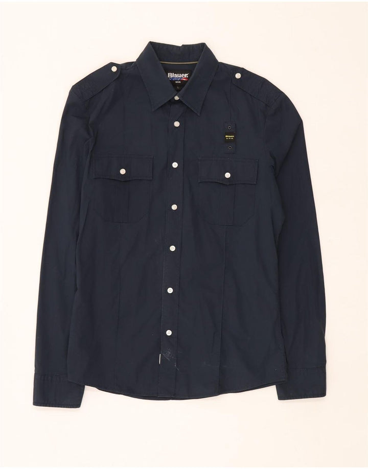 Blauer Herren-Militärhemd, groß, marineblau, Baumwolle