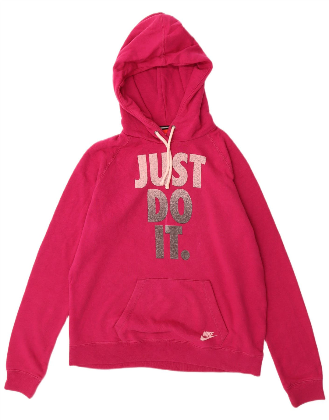 NIKE Womens Graphic Hoodie Pullover UK 16 Große rosa Baumwolle