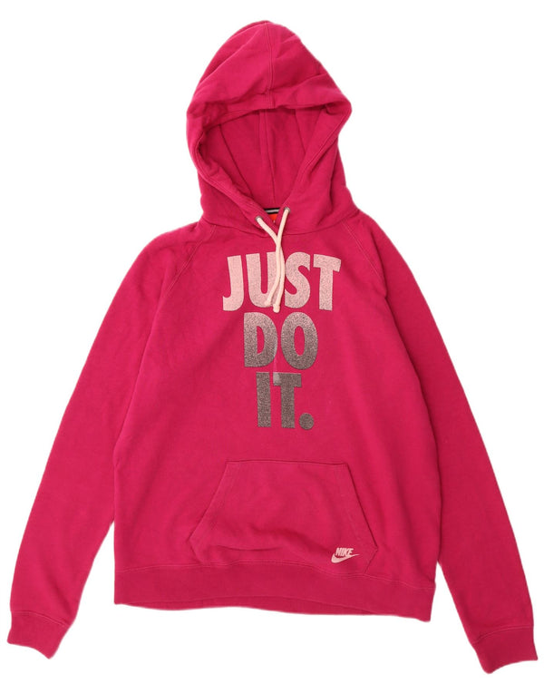 NIKE Womens Graphic Hoodie Pullover UK 16 Große rosa Baumwolle